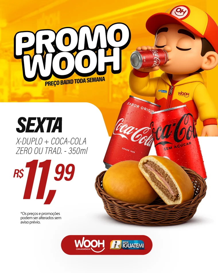 Sexta: X-Duplo mais Coca-Cola zero ou tradicional de 350 ml por R$ 11,99